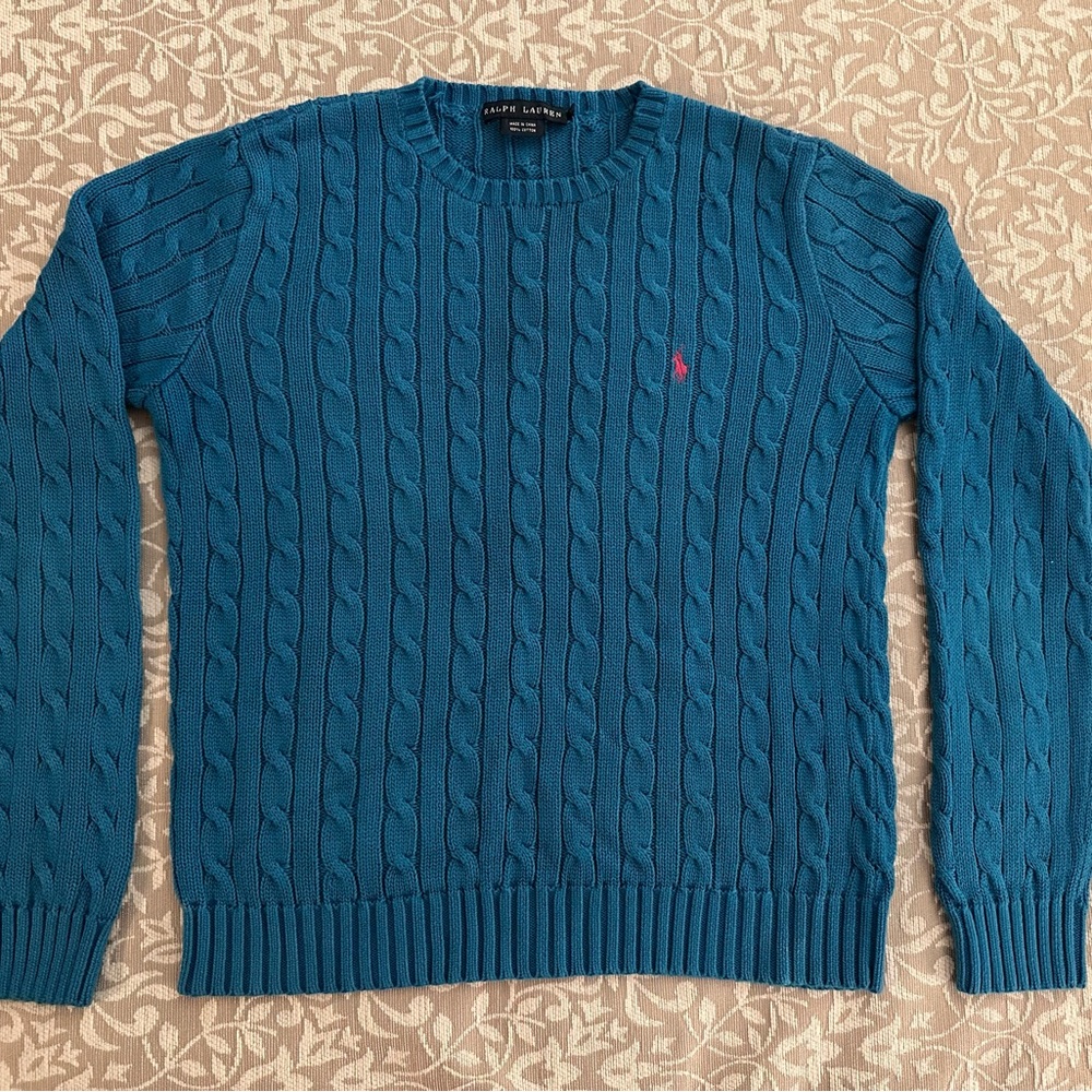 Beautiful teal, Ralph Lauren cable knit sweater.